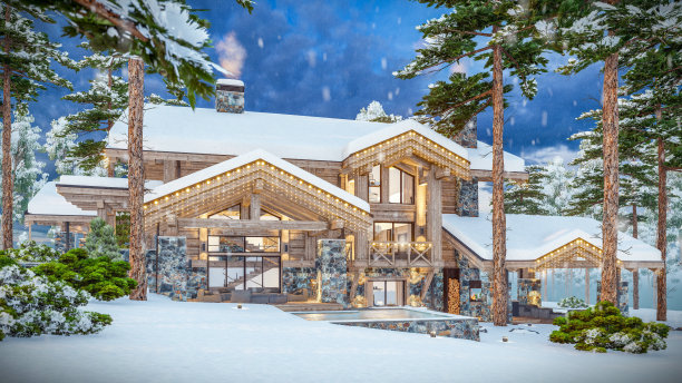 4K视频的现代舒适的小木屋在新年假期图片下载