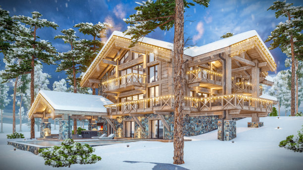 4K视频的现代舒适的小木屋在新年假期图片下载