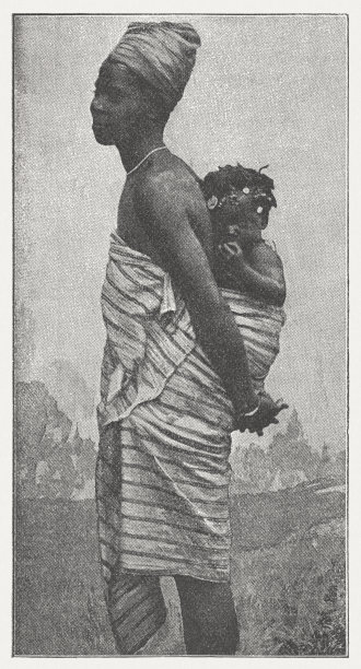 一位非洲母亲怀着孩子，光栅印刷，出版于1895年图片下载