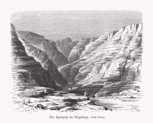 埃盖里山口Aïr山脉，尼日尔，木刻，1897年图片下载