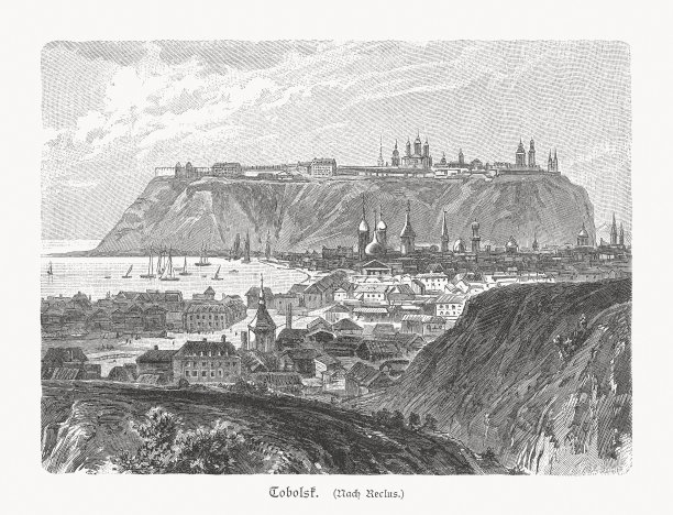 俄罗斯秋明州托博尔斯克历史观木刻，1897年出版图片下载