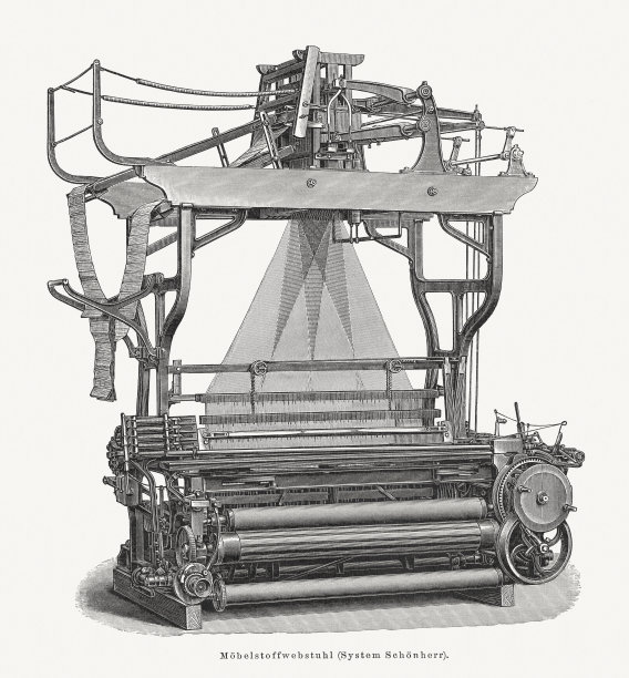 古董内饰织物动力织机，木雕，1897年出版图片下载