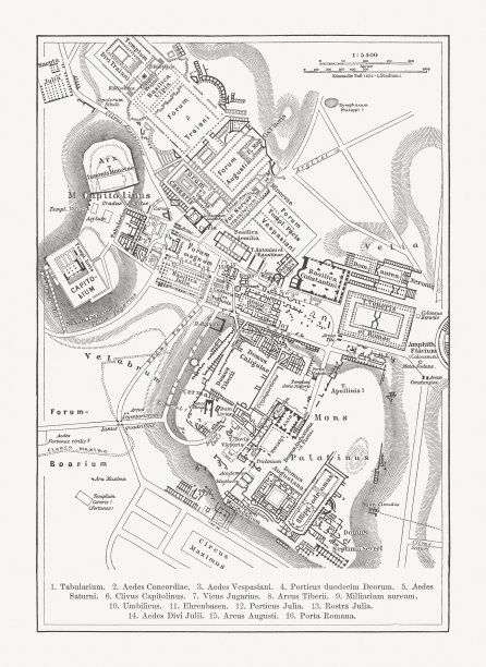 古罗马地图，木刻，1897年出版图片下载
