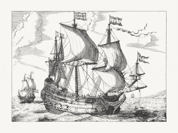 海船，由鲁道夫·巴克惠真雕刻，17世纪下半叶图片下载