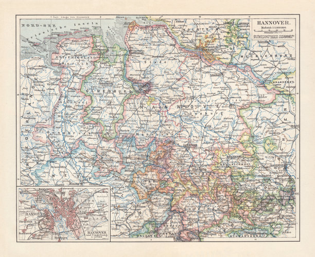 原普鲁士汉诺威省，平版印刷，1897年出版图片下载