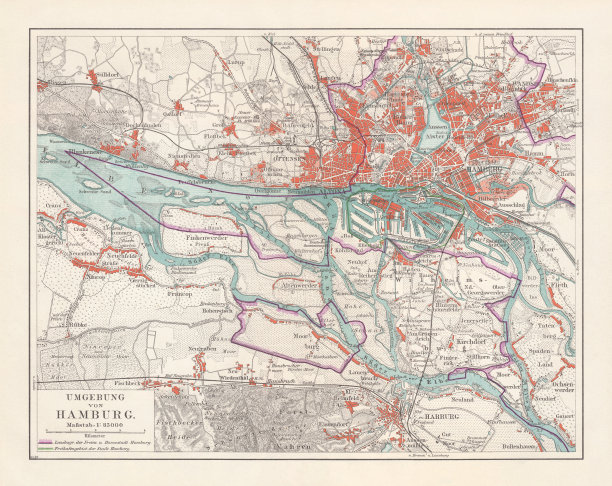 1897年出版的德国汉堡及其周边城市地图图片下载