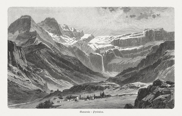 加瓦尼马戏团(Cirque de Gavarnie)，比利牛斯，法国/西班牙，木刻，1897年出版图片下载