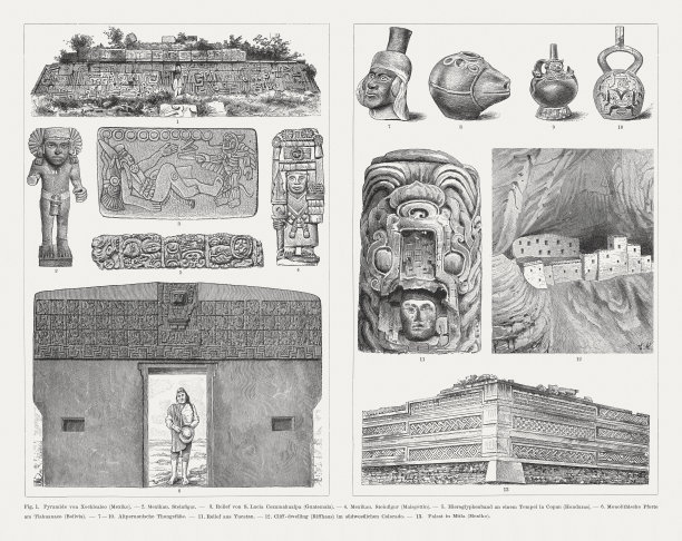 美洲之前的考古发现，木刻，出版于1897年图片下载