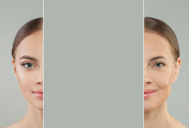 老化的概念。美丽的女性面孔。年轻和年老的比较。图片下载