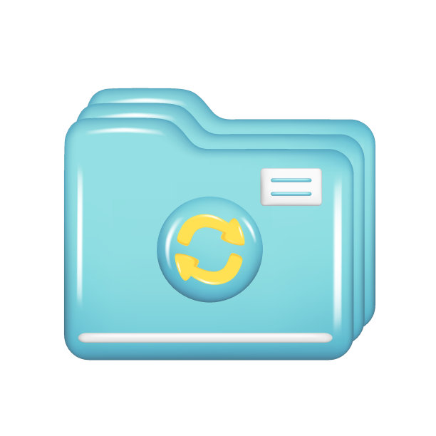 现实的3d蓝色关闭文件夹与黄色圆形箭头。装饰3d指向上下元素，网页刷新符号，旋转图标，存档标志。矢量插图隔离在白色背景上图片下载