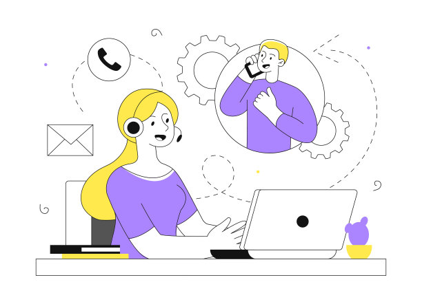 带有支持服务矢量线条概念的男人图片下载