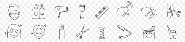 美发沙龙理发师剪烘干机图标集矢量图片下载