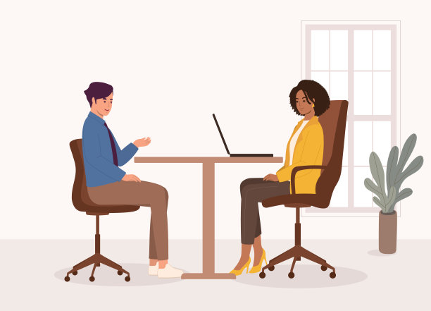 黑人女经理在办公室面试一位男性候选人。图片下载