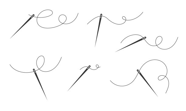 用针套穿线。白色背景上的针图标。缝纫工具，裁缝车间，家庭针线活。Stock vector插图图片下载