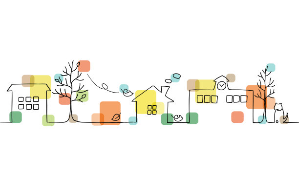 秋季城镇景观的线条绘制图片下载