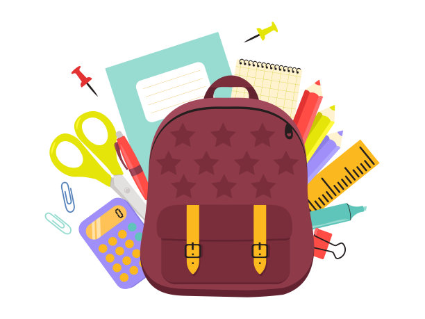 一套学习用品。返校儿童可爱文具主题。平面矢量图图片下载