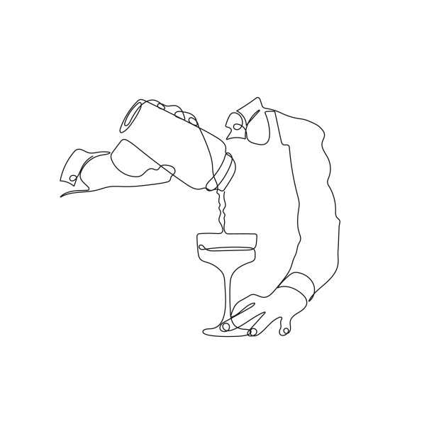 调酒师调鸡尾酒。线条艺术绘画。图片下载