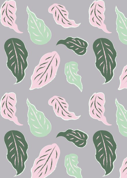 绿色和粉红色的丛林叶子无缝图案在浅紫色的背景图片下载