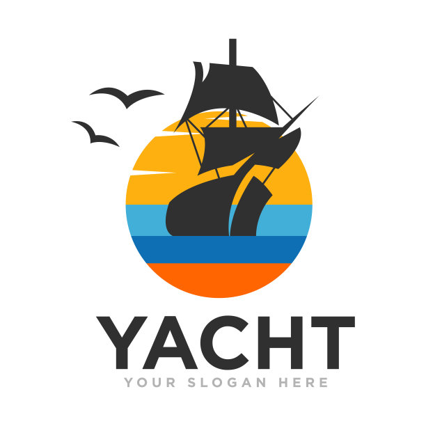 游艇或帆船标志设计插图图片下载