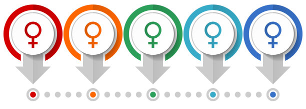 女性矢量图标集，平面设计信息图模板，为网页设计和移动应用程序设置5种颜色选项的指针概念图标图片下载