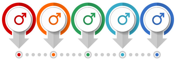 男性矢量图标集，平面设计信息图模板，设置指针概念图标在5种颜色的网页设计和移动应用程序选项图片下载