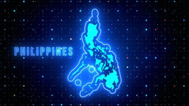 未来的蓝色闪耀菲律宾等高线地图和标签文本发光霓虹灯与星星闪耀网格图片下载