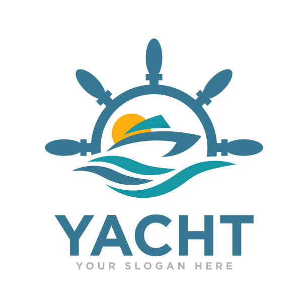 游艇或帆船标志设计插图图片下载