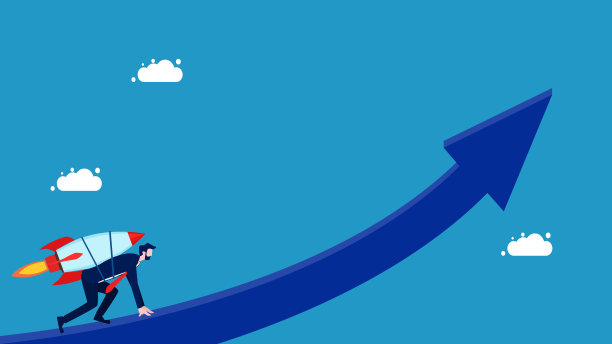 致力于进步。创业商人乘火箭在成长之箭上飞翔图片下载