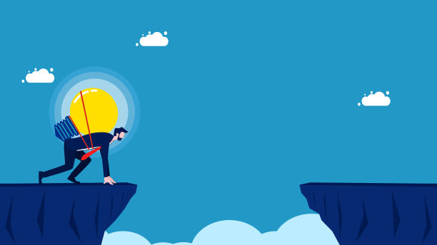 挑战障碍。聪明的商人把灯泡放在悬崖缝隙上图片下载