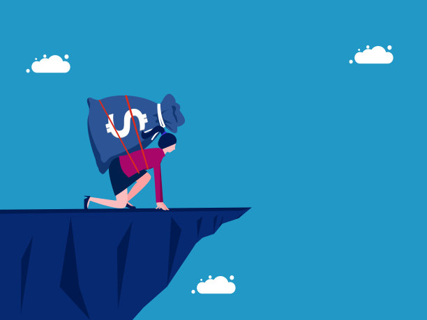 投资要有勇气。悬崖上带着钱袋的女商人图片下载