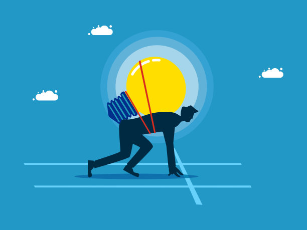 知识创造优势。一个人准备拿着灯泡开始跑步图片下载
