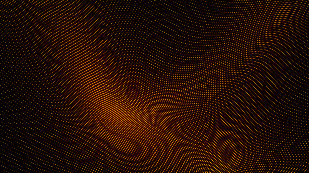 抽象的背景与波浪形表面制成的红色粘土点在黑色。Grunge半色调背景与点。抽象的数字粒子波。未来的点波。技术背景矢量图片下载