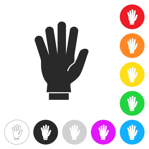 橡胶防护手套。按钮上不同颜色的平面图标图片下载