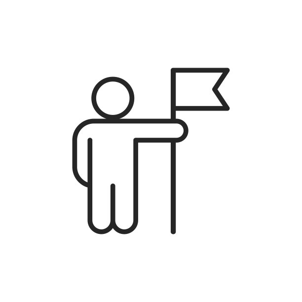 男人与旗帜线图标。可编辑的中风。像素完美。移动和网络。图片下载