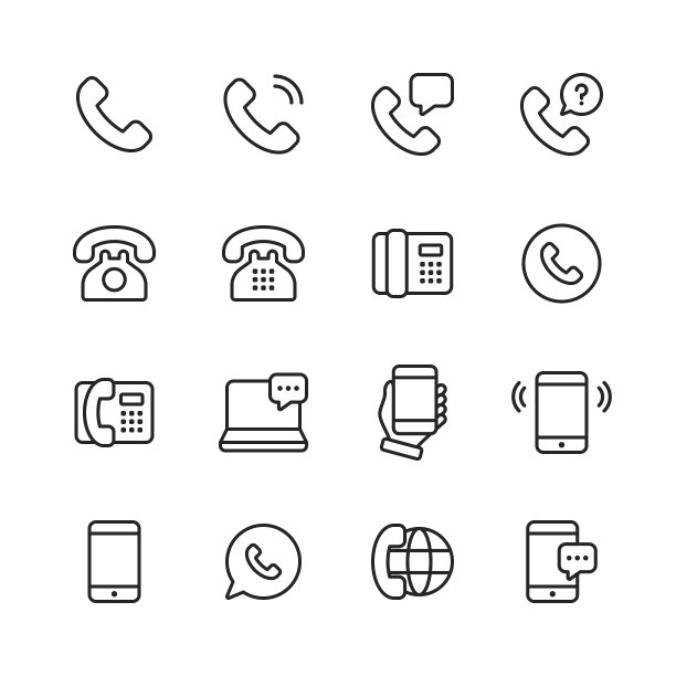 电话和通信线路图标。可编辑的中风。像素完美。移动和网络。包含电话、支持、智能手机、数字显示、通信、全球业务等图标。图片下载