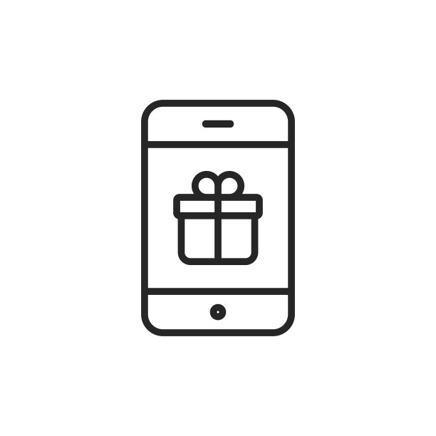 移动购物与明星线图标礼物。可编辑的中风。像素完美。移动和网络。图片下载