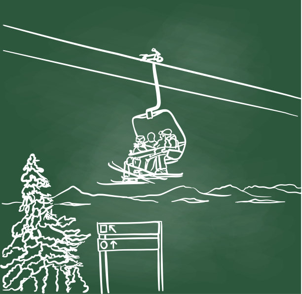 下坡滑雪，单板滑雪，升降椅，黑板图片下载