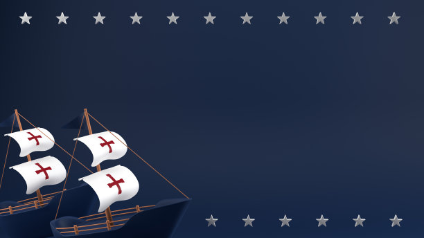3d渲染哥伦布日背景与船，星和复制空间区域。适合放置在内容与该主题。图片下载