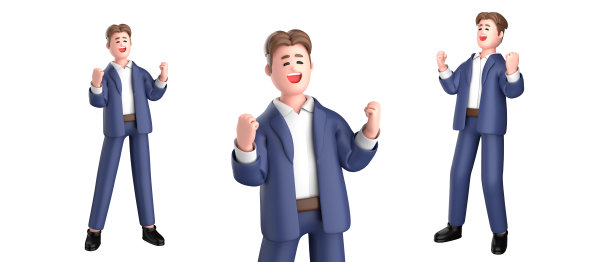 3d商人高管姿势穿着西装站着拿着笔记本电脑指向广告孤立在白色背景，3d渲染图片下载