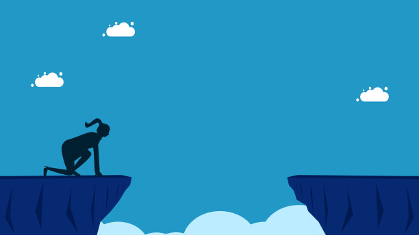 挑战障碍。悬崖缝隙上的勇敢女人图片下载