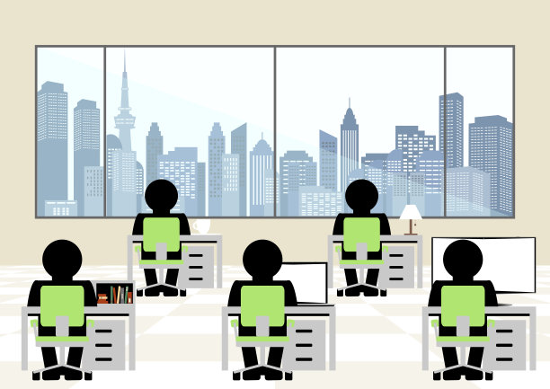 办公楼层和工作剪影商务人士图片下载