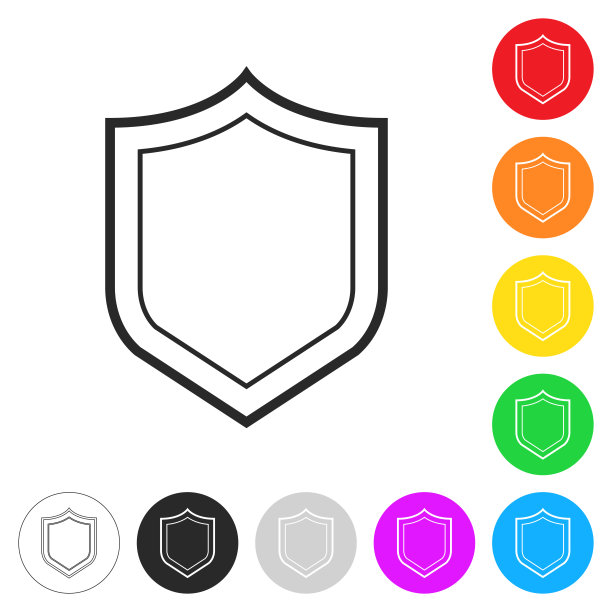 盾牌。按钮上不同颜色的平面图标图片下载