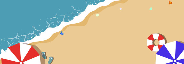 以沙滩遮阳伞和花车装饰的夏日旅游支援活动广告横幅模板(可提供Copyspace)图片下载