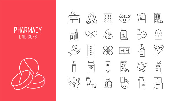 设置与药房相关的线路图标。大纲符号集合图片下载