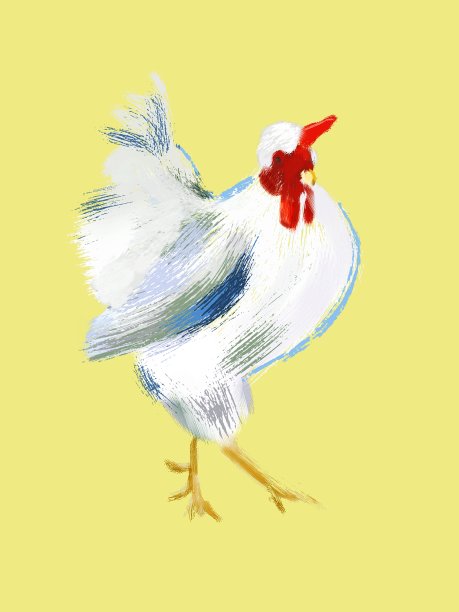 一只白色公鸡在淡黄色的背景上，这是一幅风景如画的插图图片下载