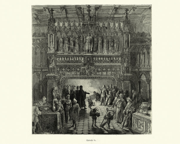 中世纪的吟游诗人和人们聚集在一个大壁炉前图片下载