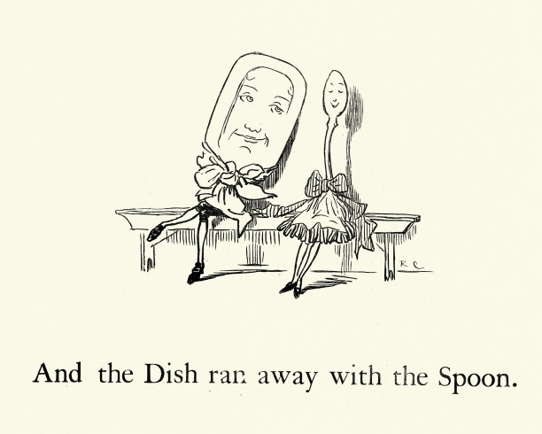 嘿，Diddle, Diddle，碟子和勺子一起跑掉了，童谣图片下载