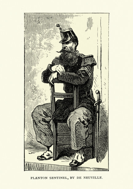 士兵在站岗，向后坐在椅子上，19世纪图片下载