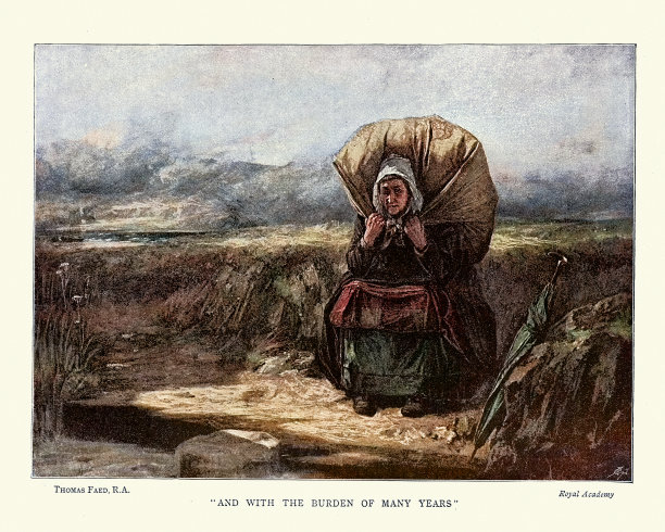 背着大麻袋的老妇人，维多利亚时代图片下载