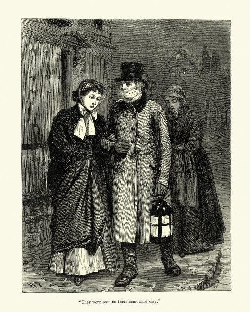 一个男人晚上护送两个女人回家，维多利亚图片下载